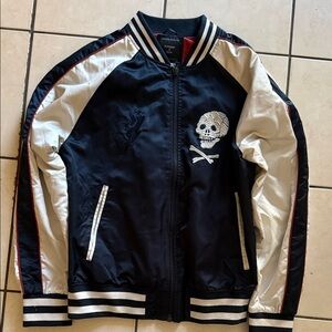 Superdry Black and White Skull Varsity Bomber Jacket